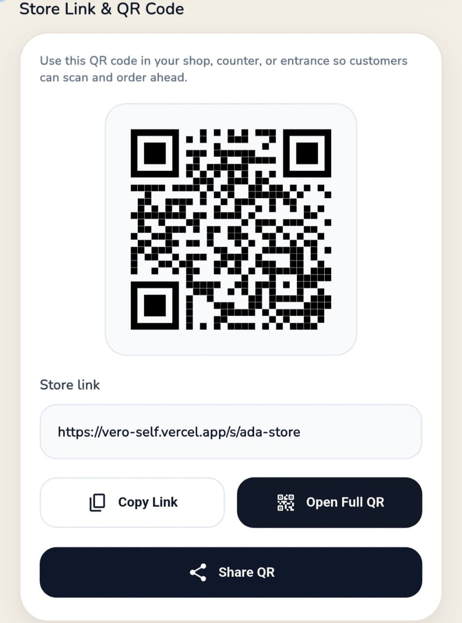 Store QR code is assigned - Vero - Smart ordering for stores